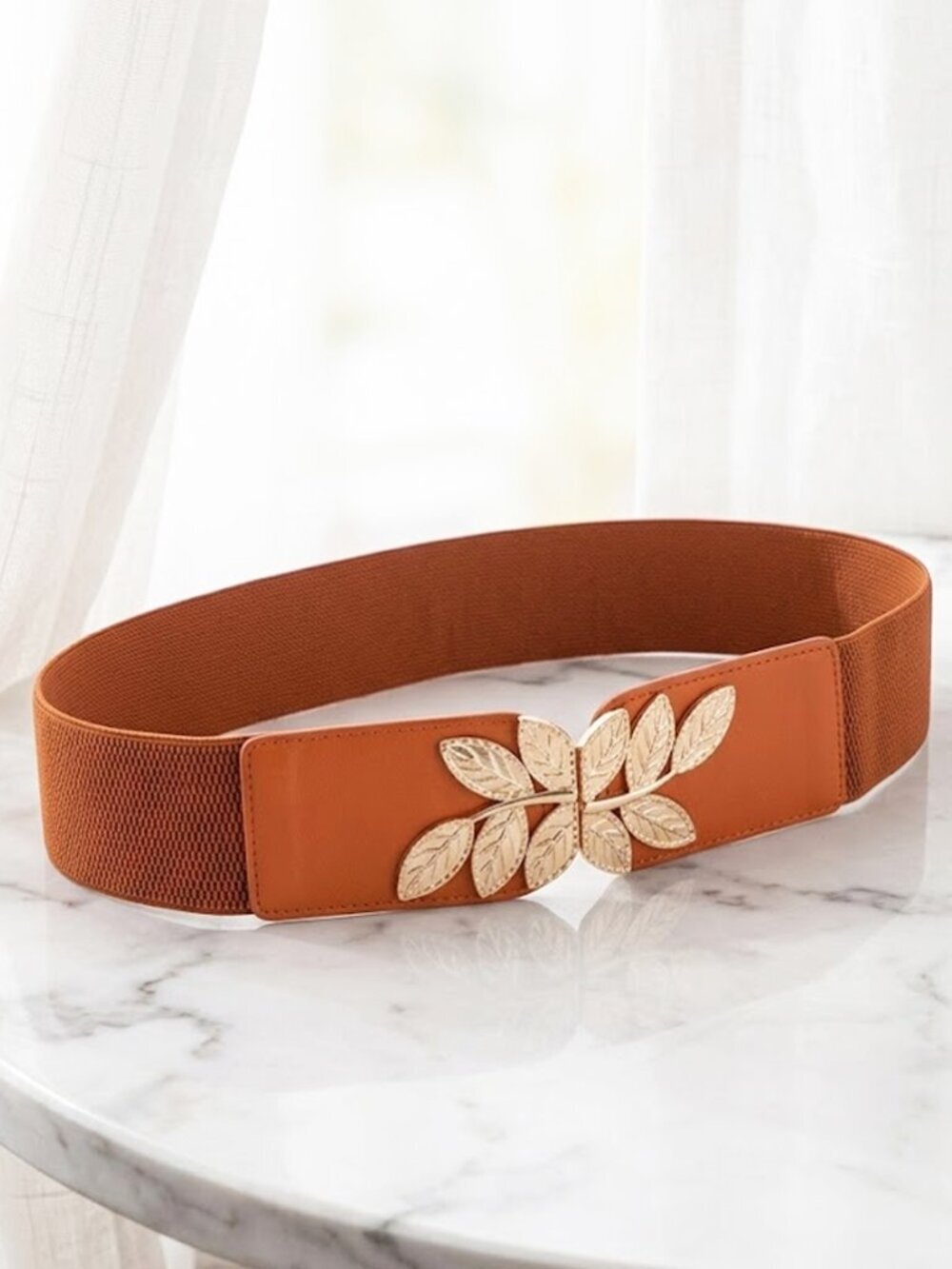 26 Inches Brown Ladies Stretch Floral Belt - Picture 1 of 3
